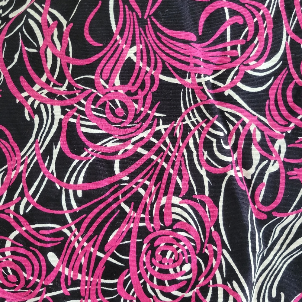 LOFT Strapless Black Pink & White Floral Swirls Dress 10 EUC Abstract Shelf Bra - Picture 2 of 10